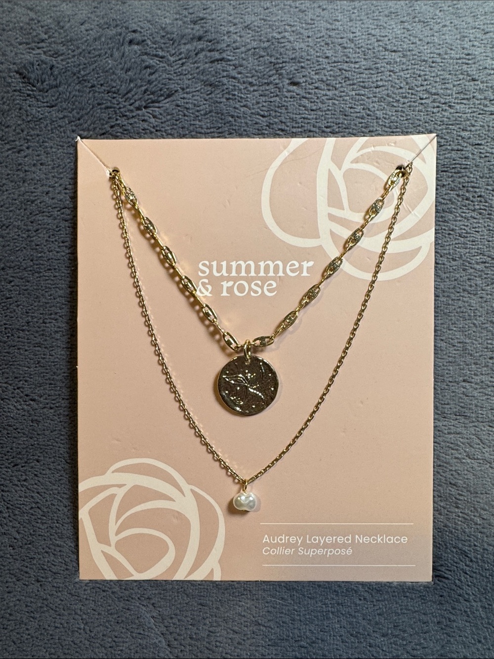summer & rose Gold Audrey Layered Necklace with Coin and Pearl Charms